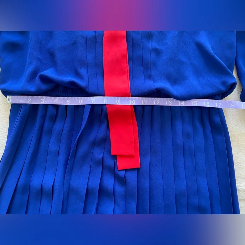 Liz Roberts Blue and White Pleated Flowy Dress Sailor Moon Style 16 Vintage - Picture 5 of 9
